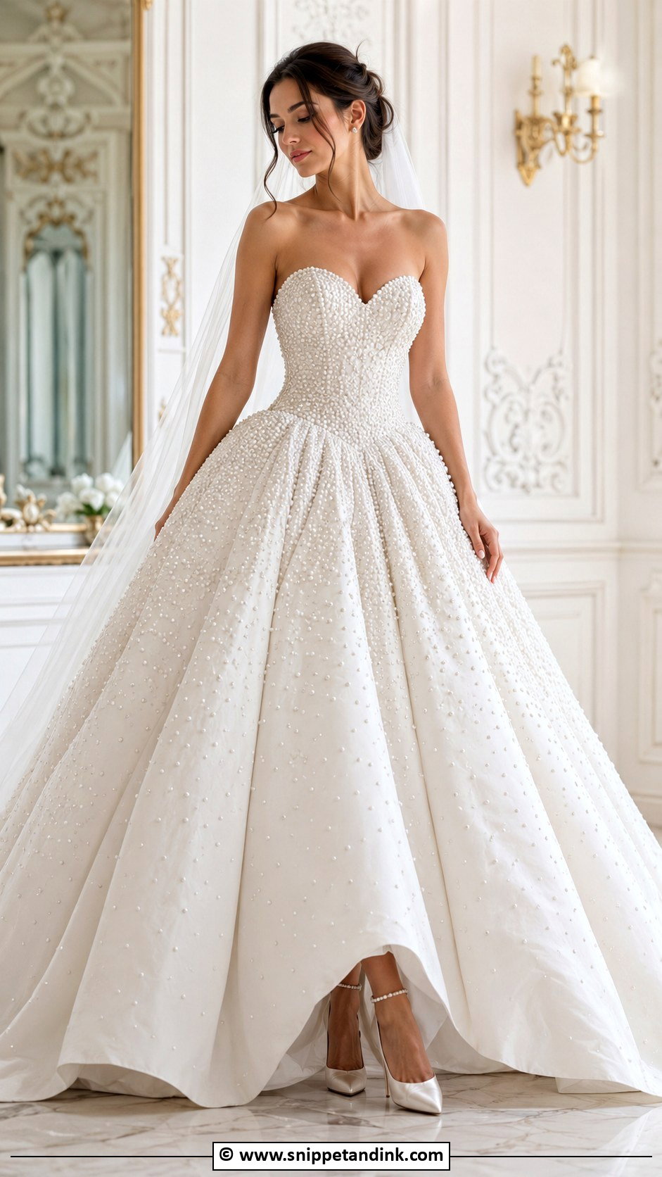 Pearl Beaded Ball Gown Wedding Dress - Snippet and Ink - 25 Wedding Dress with Pearls Ideas