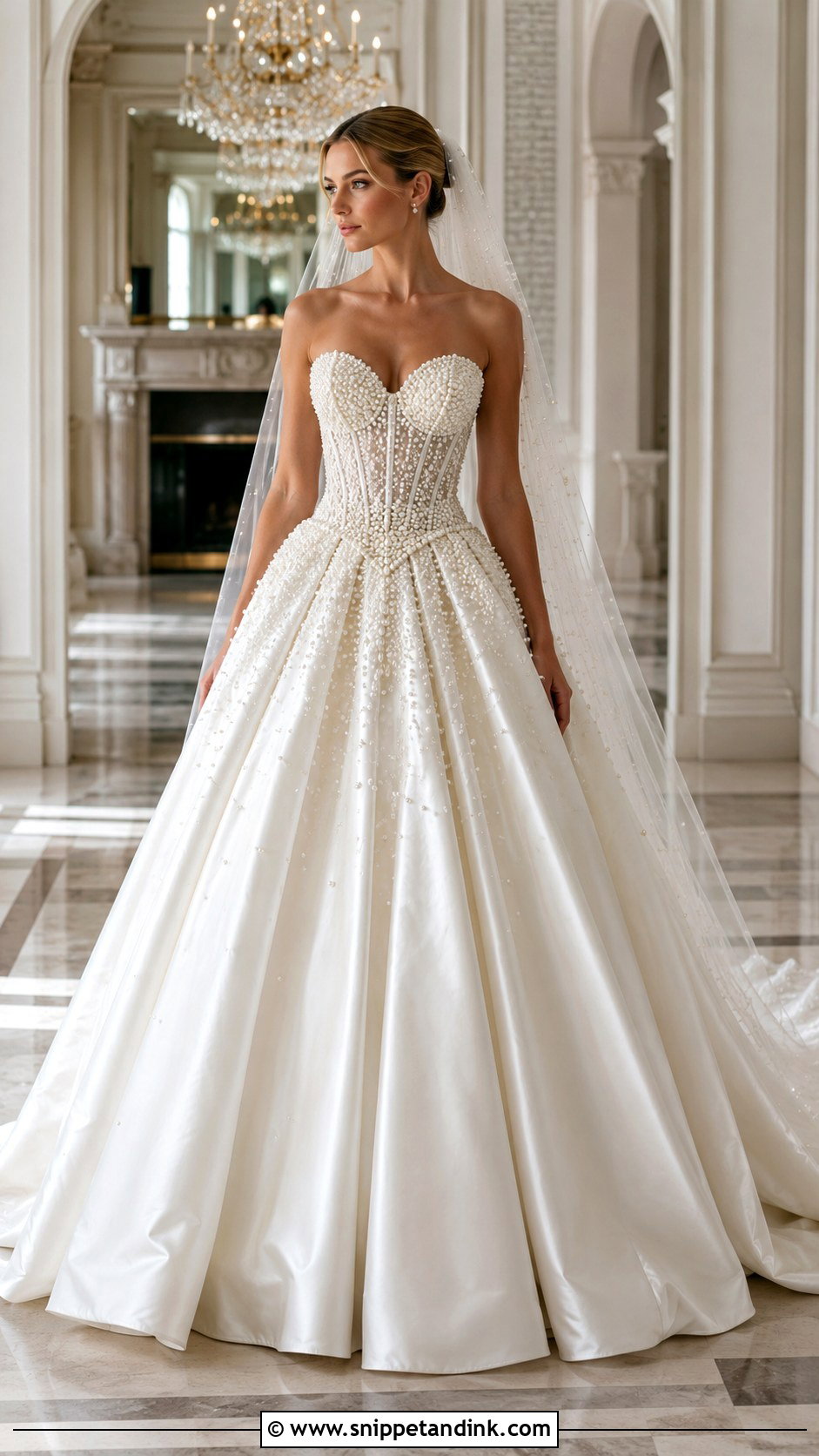 Pearl Beaded Ball Gown - Snippet and Ink - 20 Beaded Bridal Gown Ideas