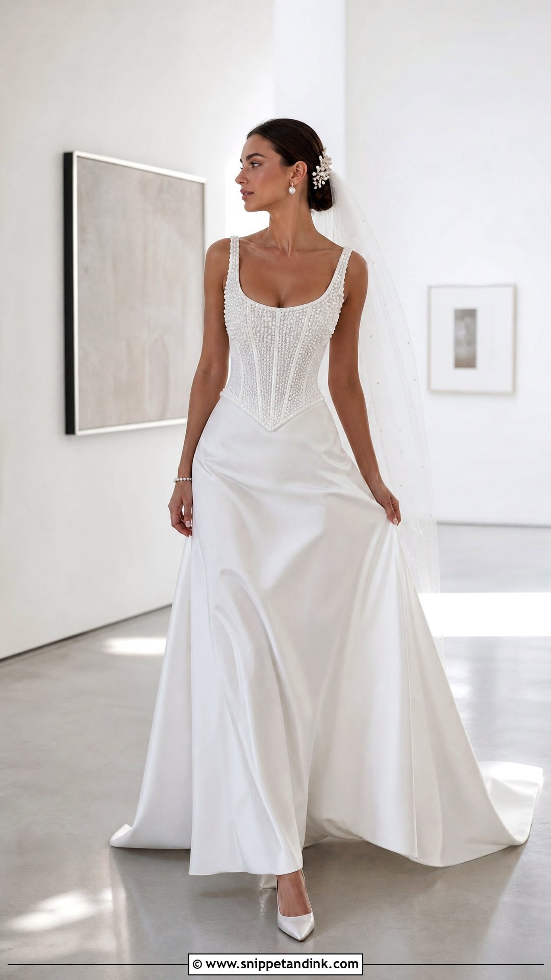Pearl Beaded Basque Waist Wedding Dress - Snippet and Ink - 20 Vintage Basque Waist Wedding Dress Ideas
