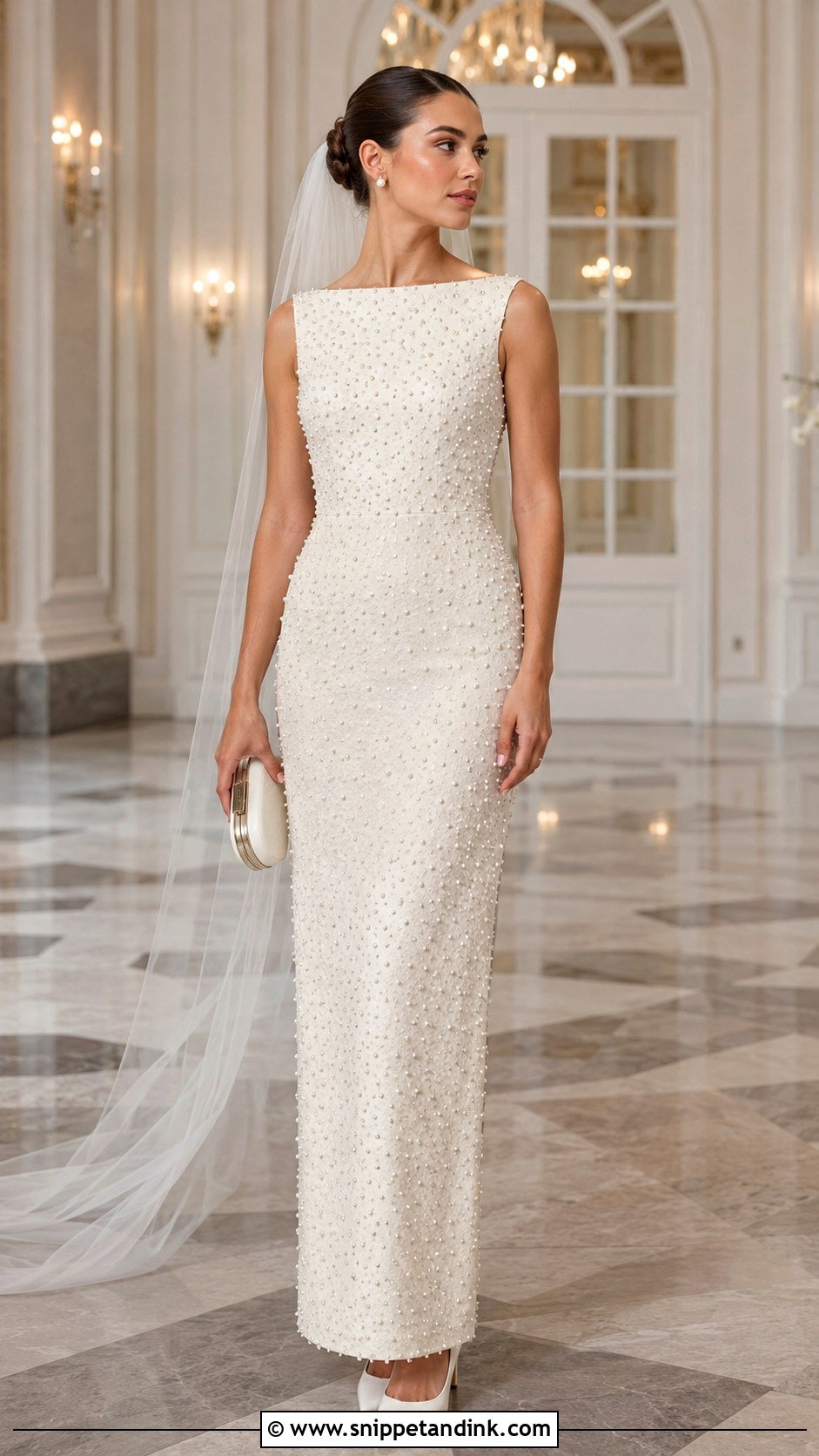 Pearl Beaded Bridal Column Dress - Snippet and Ink - 20 Contemporary Bridal Ideas