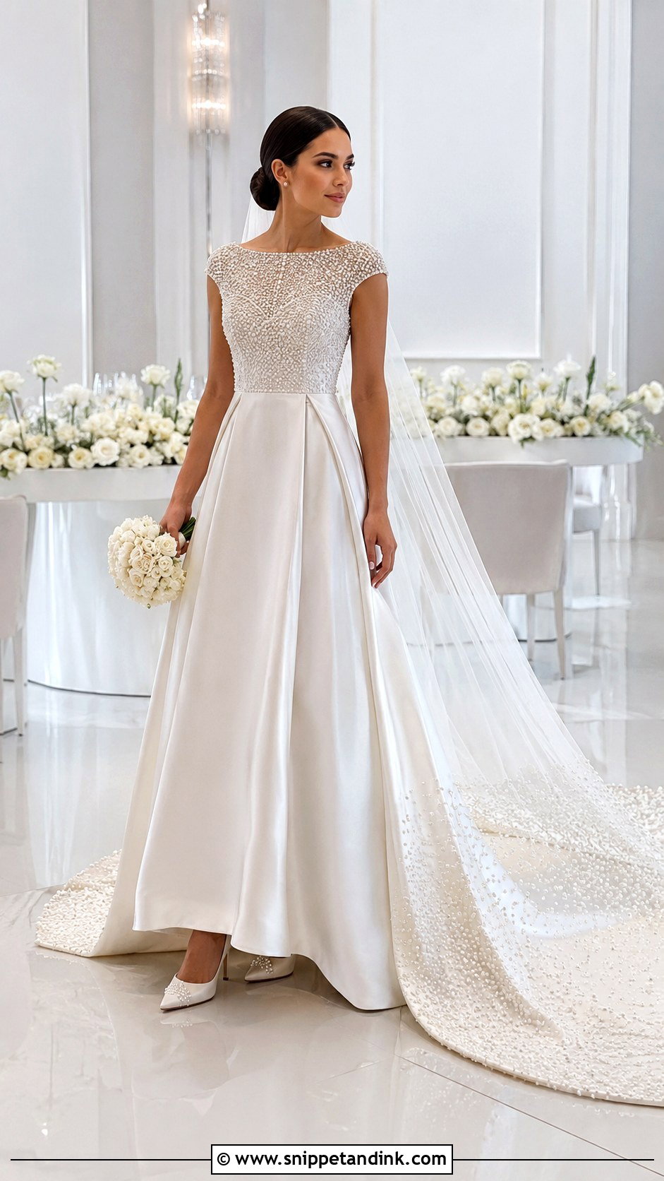 Pearl Beaded Bridal Train Dress - Snippet and Ink - 20 Bridal Train Dresses