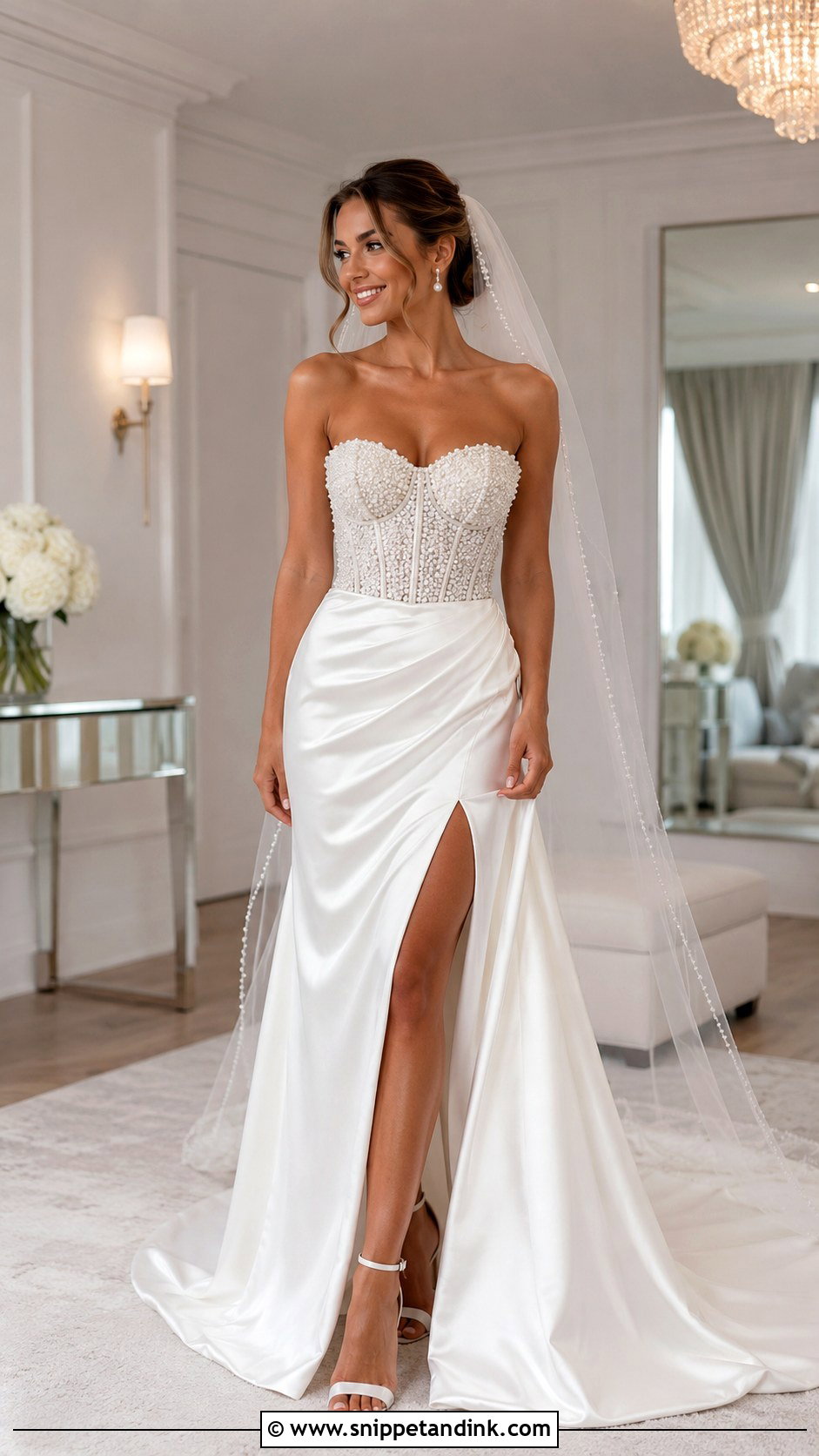 Pearl Beaded Bustier Wedding Dress - Snippet and Ink - 20 Bustier Wedding Dress Ideas