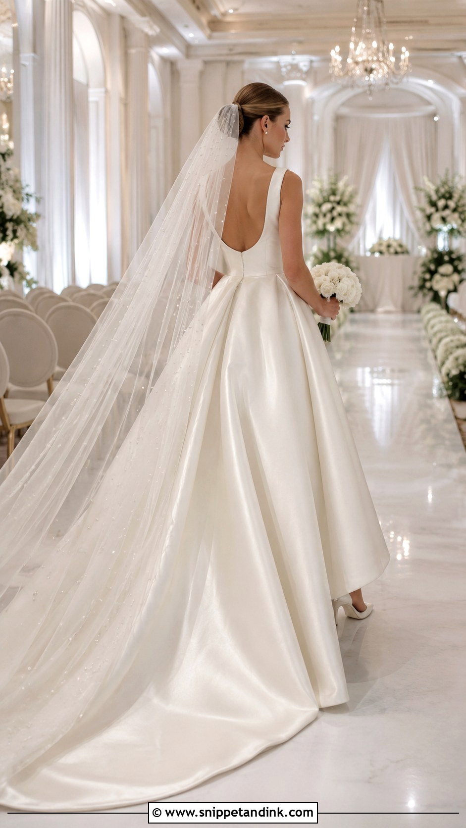 Pearl Beaded Cathedral Veil With Satin Gown - Snippet and Ink - 20 Beaded Veils