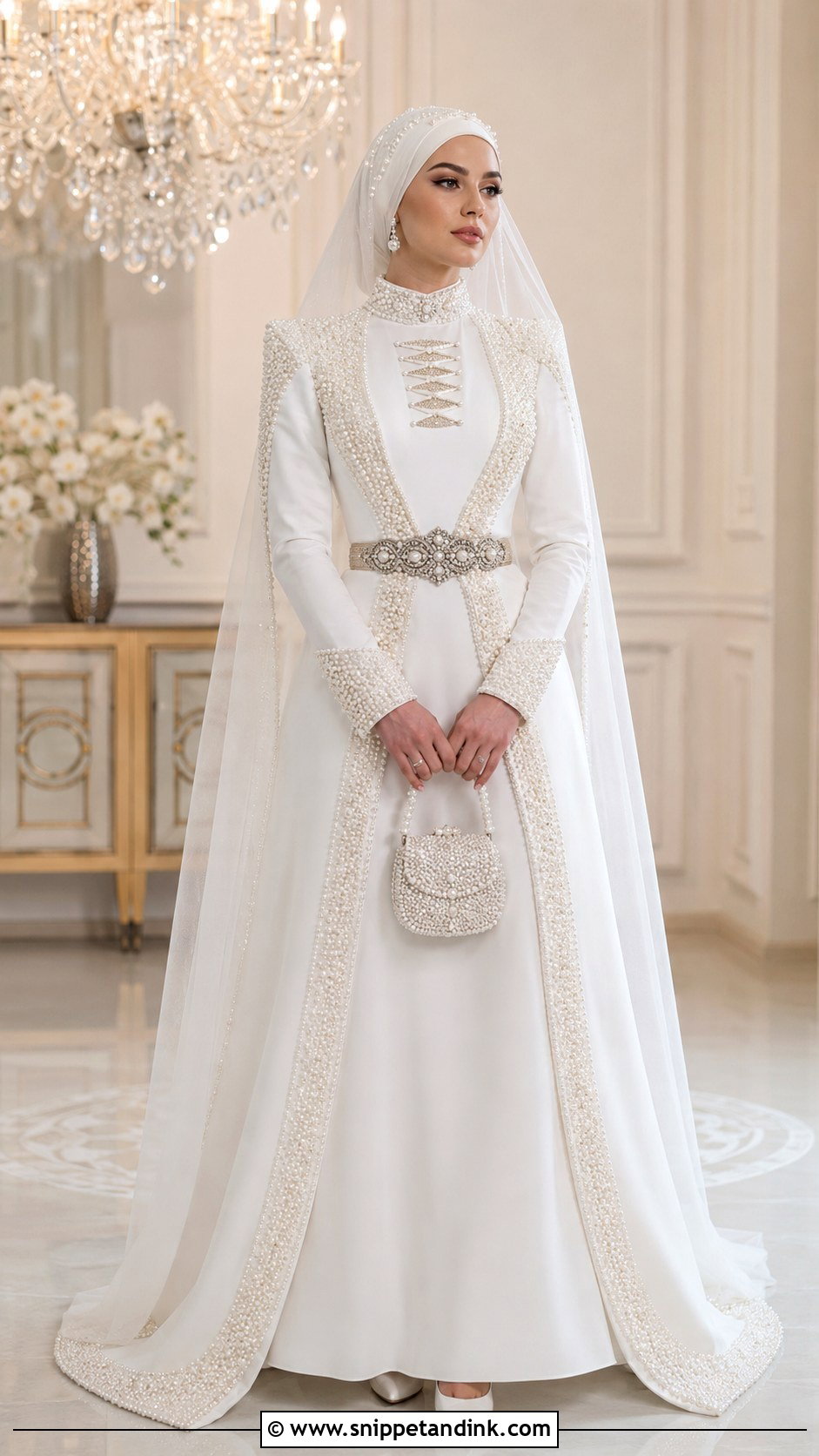 Pearl Beaded Chechen Wedding Dress - Snippet and Ink - 20 Chechen Wedding Dresses