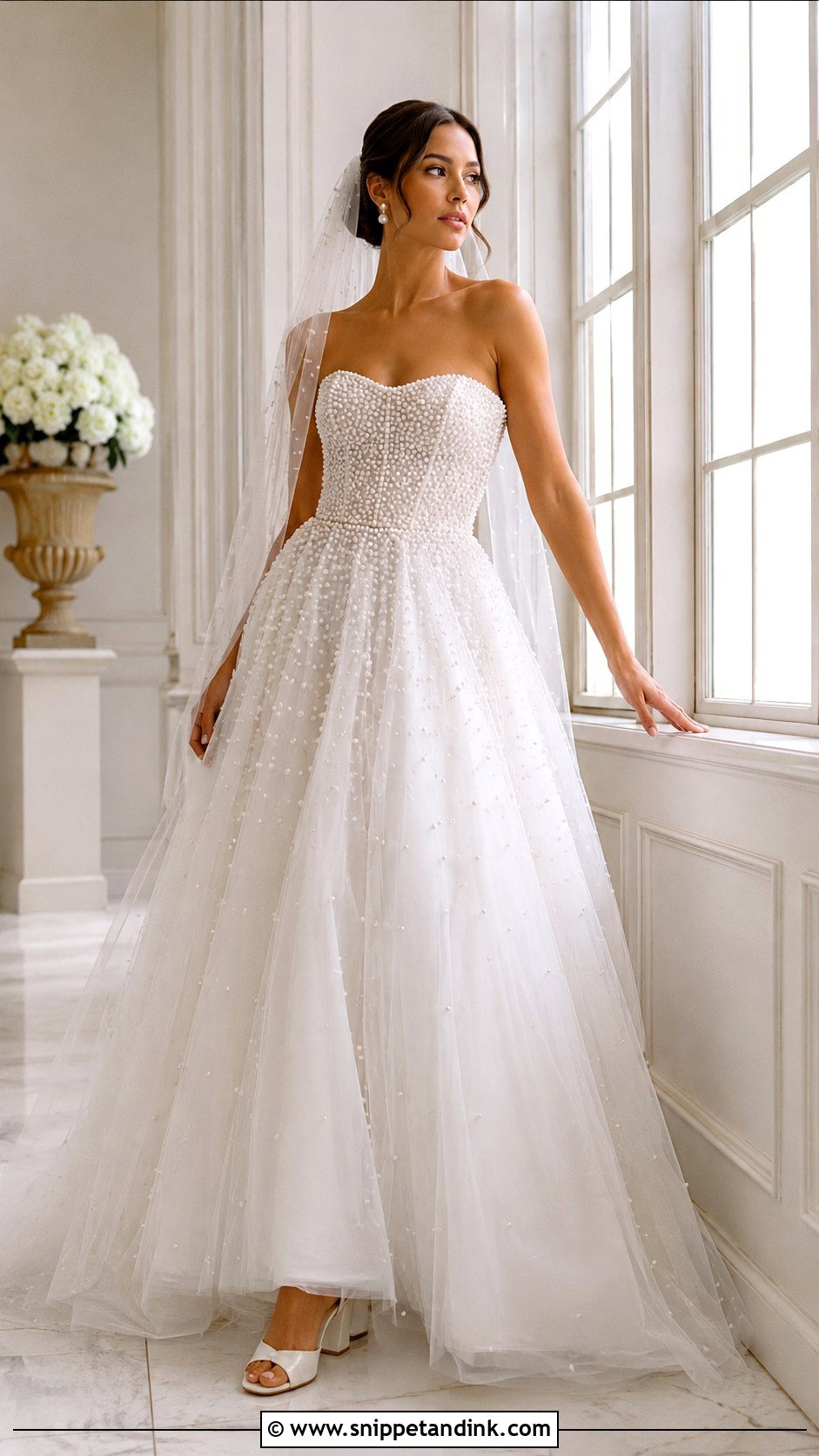 Pearl Beaded Corset Ball Gown Wedding Dress - Snippet and Ink - 20 Corset Ball Gown Wedding Dress Ideas