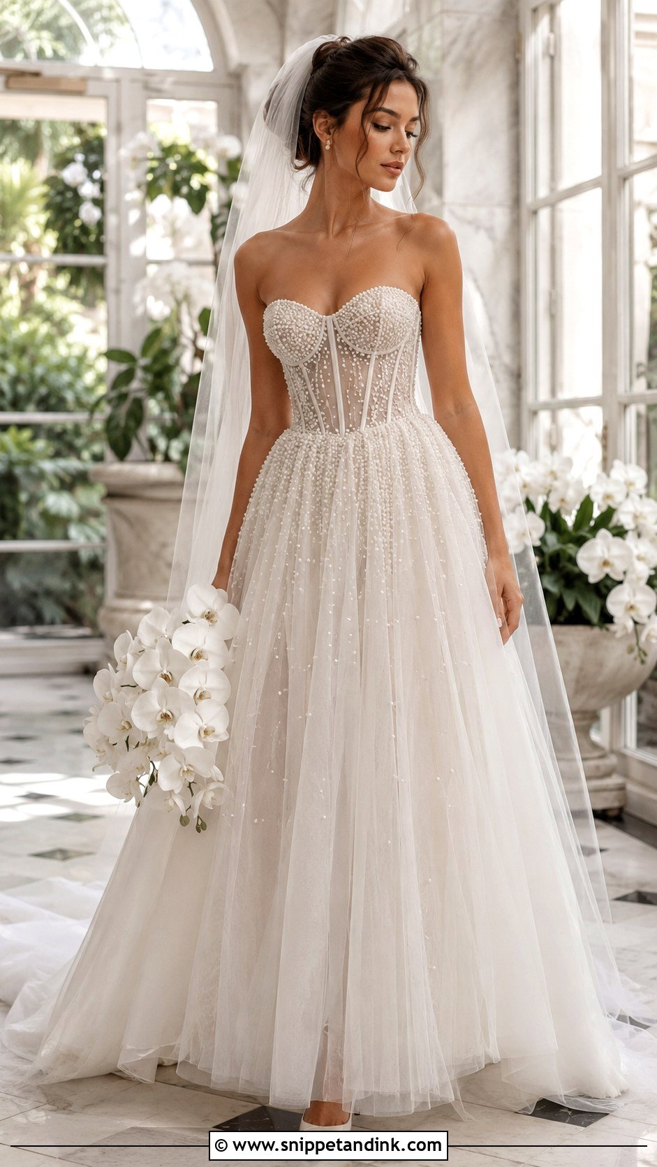 Pearl Beaded Corset Wedding Dress - Snippet and Ink - 20 Long Corset Wedding Dress Ideas