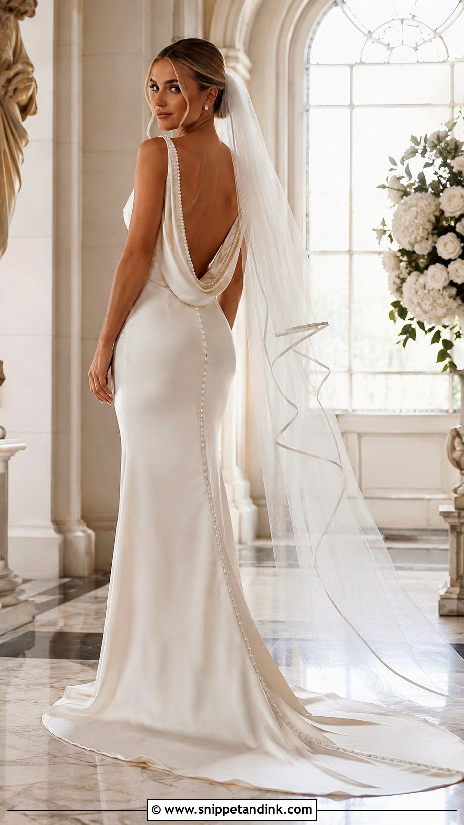 Pearl Beaded Cowl Back Wedding Dress - Snippet and Ink - 20 Cowl Back Wedding Dress Ideas