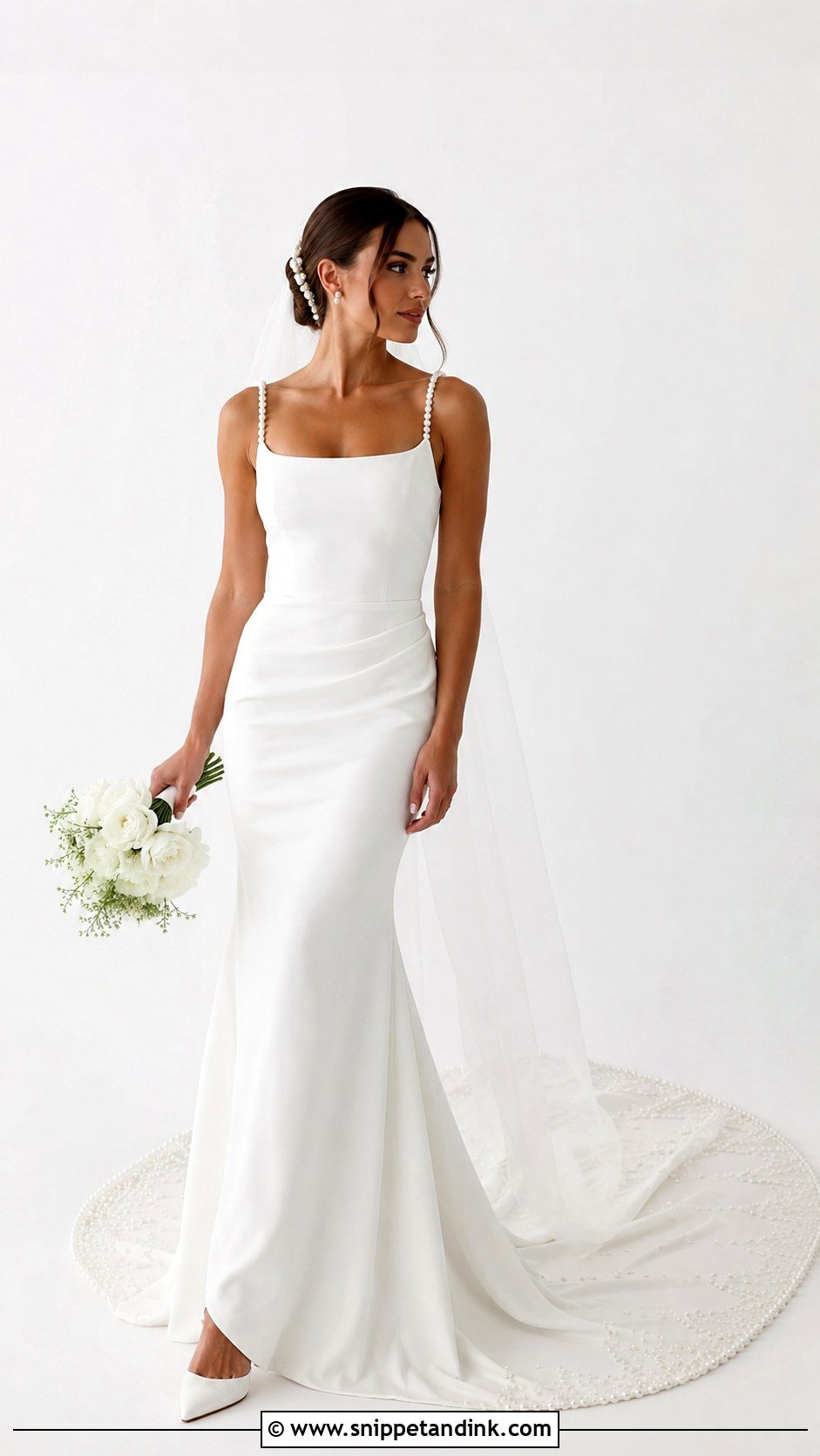 Pearl Beaded Crepe Wedding Dress - Snippet and Ink - 25 Pearl Beaded Wedding Dress Ideas
