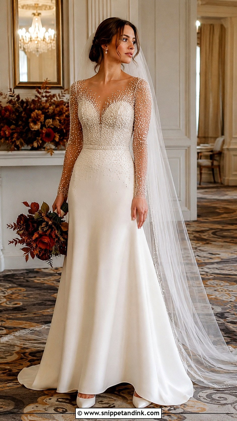 Pearl Beaded Fall Wedding Gown - Snippet and Ink - 20 Fall Wedding Gowns