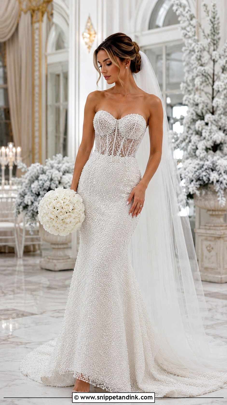 Pearl Beaded Fish Tail Wedding Dress - Snippet and Ink - 20 Fish Tail Wedding Dress Ideas