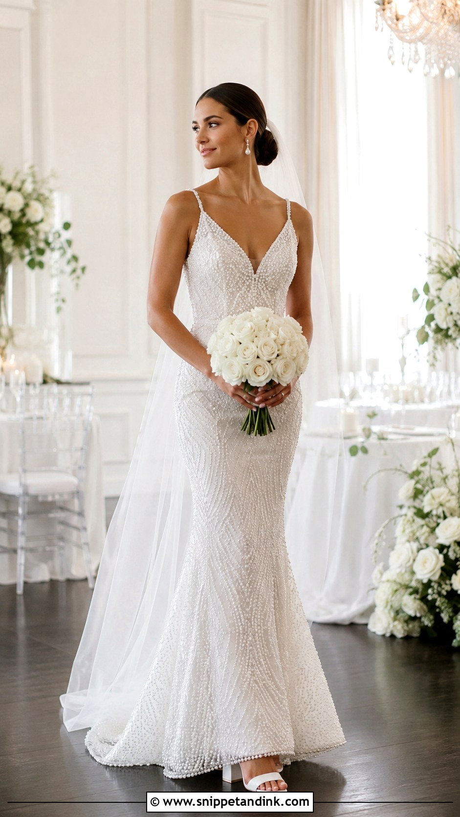 Pearl Beaded Fit And Flare Wedding Dress - Snippet and Ink - 20 Allure Bridal Couture Ideas