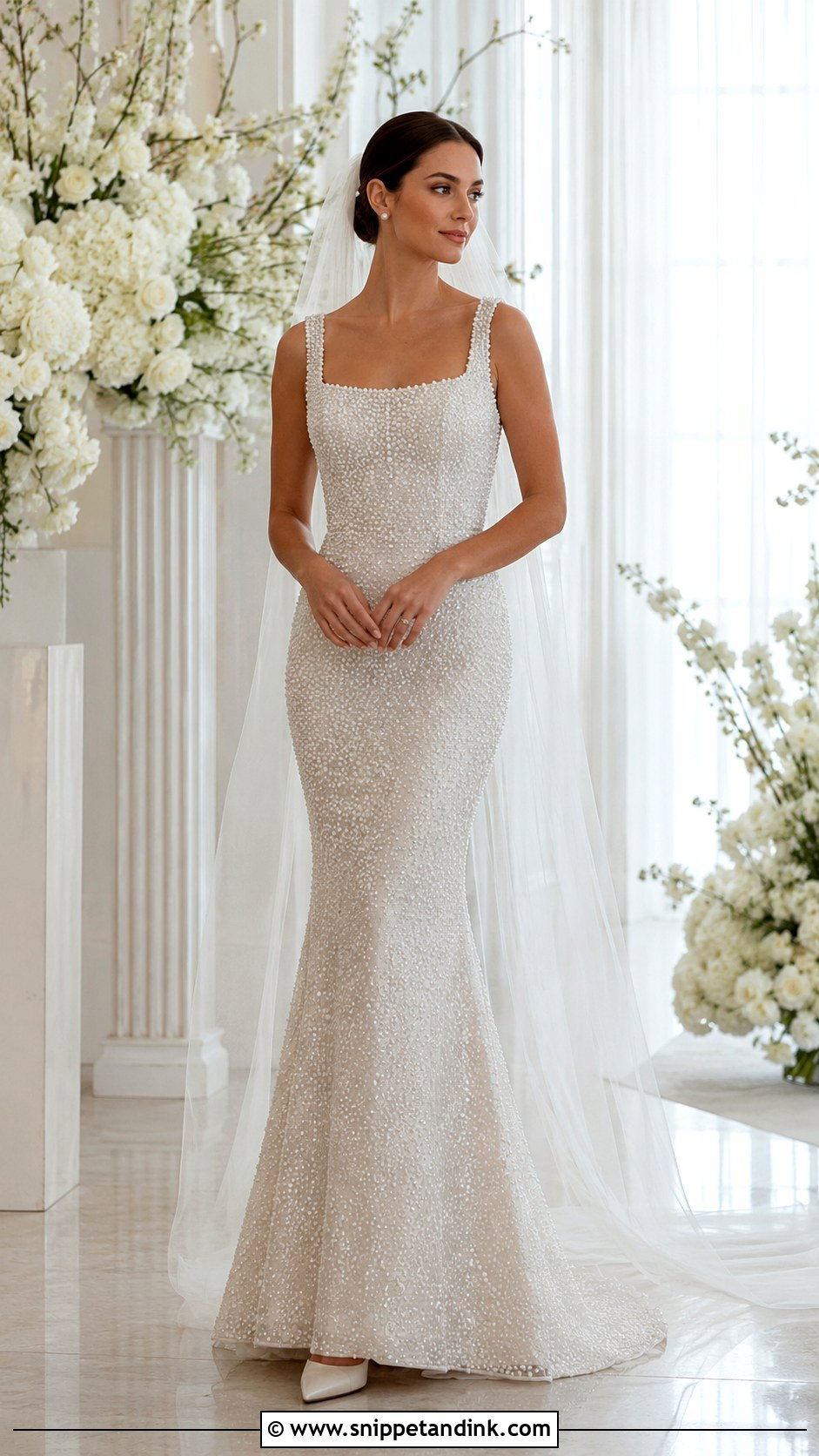 Pearl Beaded Fitted Wedding Dress - Snippet and Ink - 20 Form Fitting Wedding Dresses