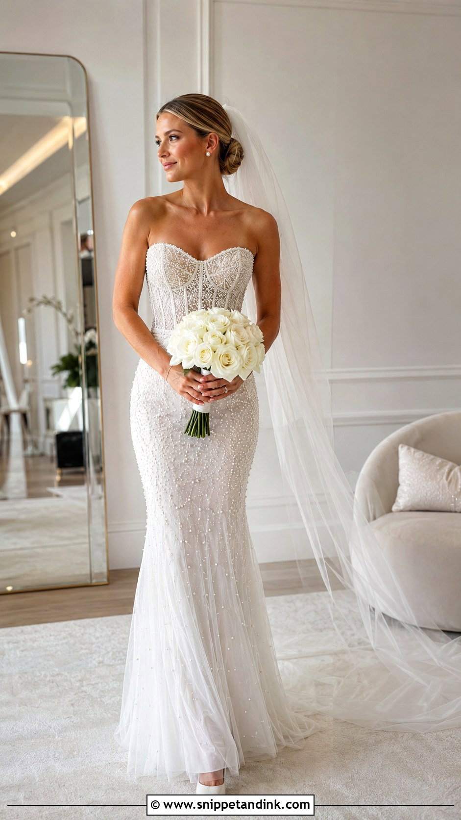 Pearl Beaded Fitted Wedding Dress - Snippet and Ink - 20 Fitted Elegant Wedding Dresses