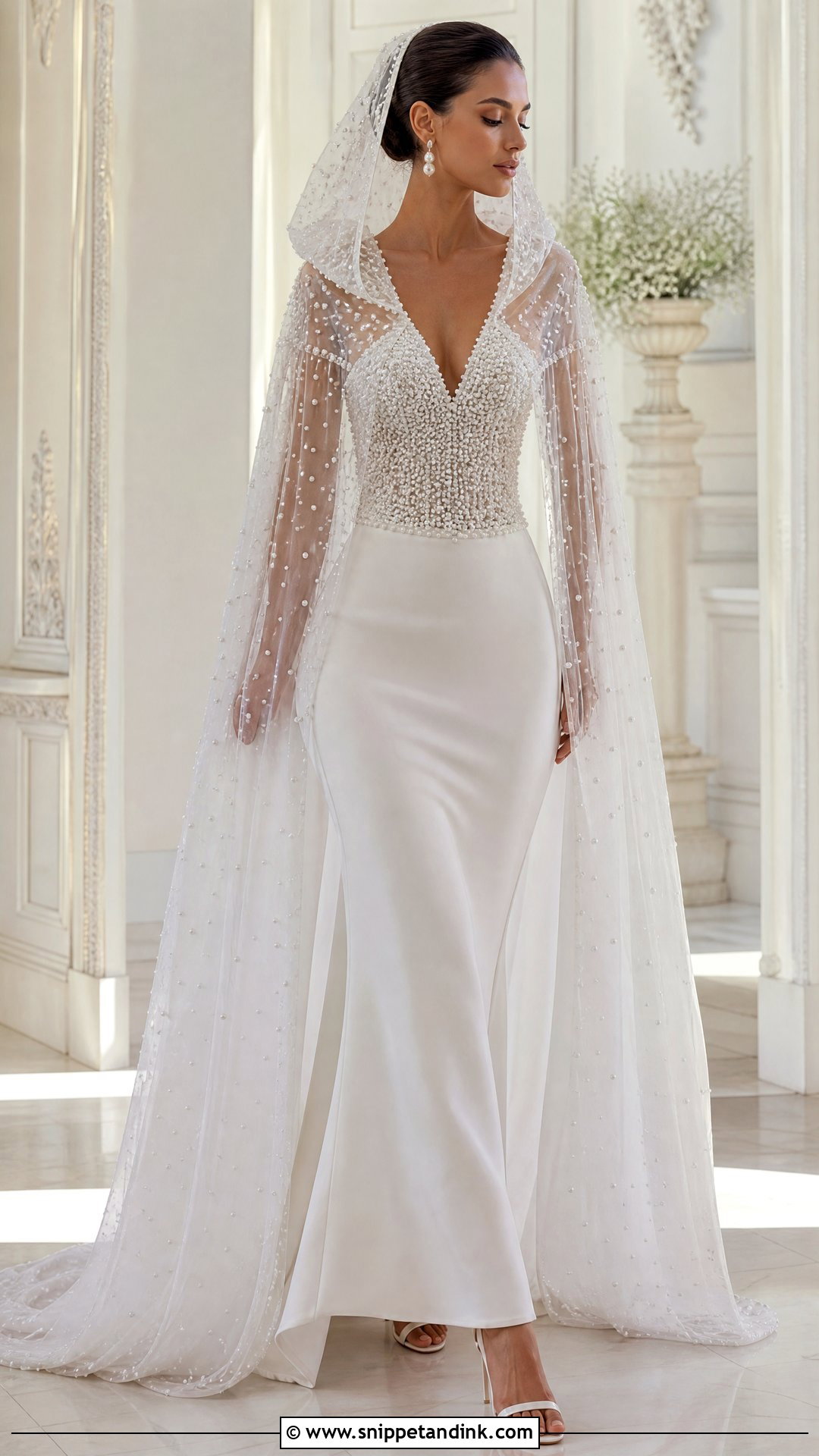Pearl Beaded Hooded Wedding Dress - Snippet and Ink - 20 Hooded Wedding Dress Ideas