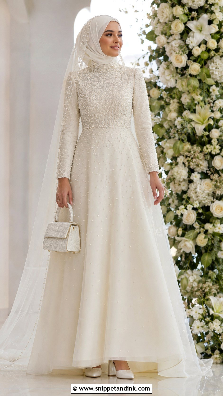 Pearl Beaded Islamic Wedding Dress With Hijab - Snippet and Ink - 20 Islamic Wedding Dress Hijab Bride Bridal Gowns