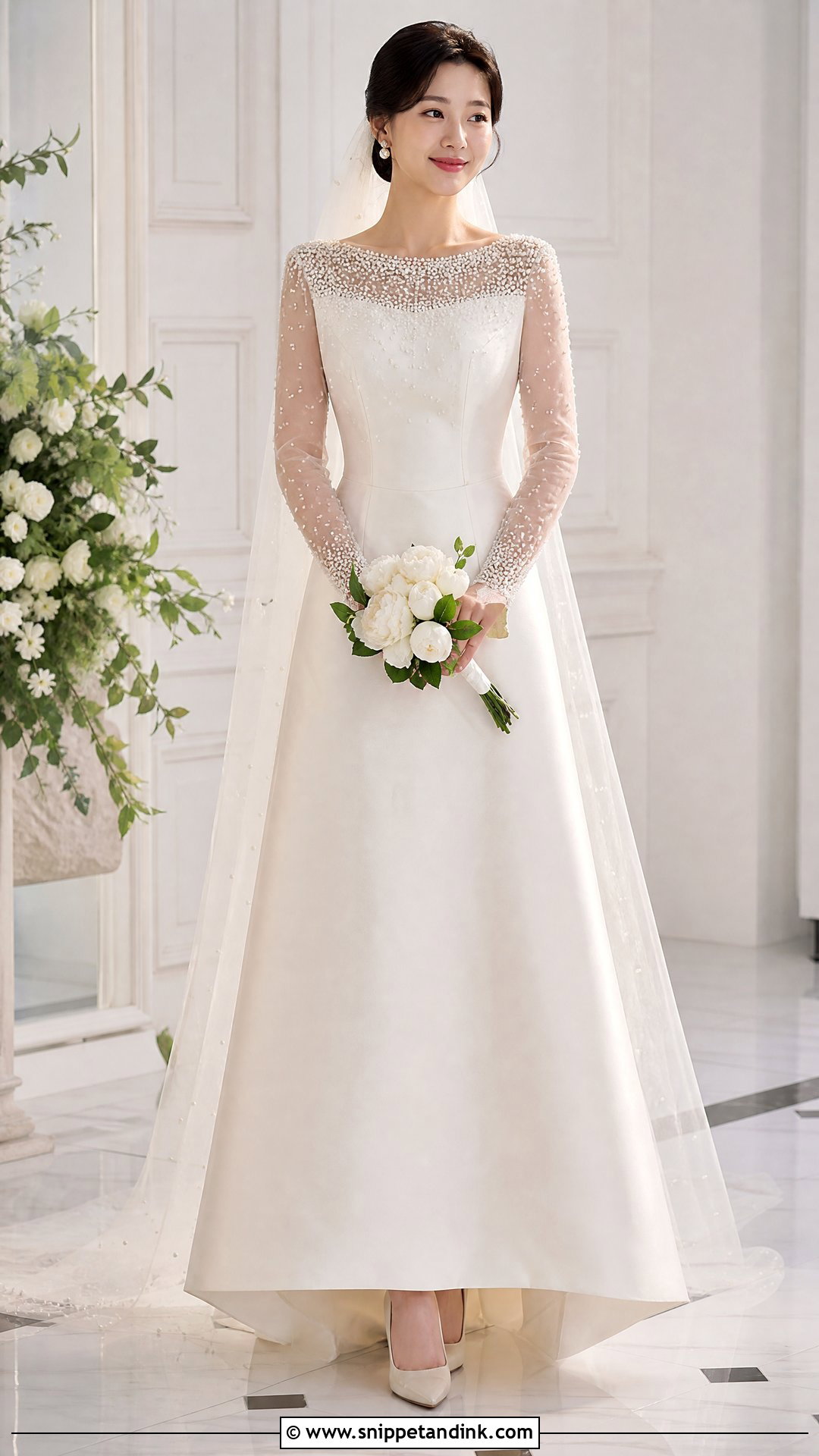 Pearl Beaded Korean Wedding Dress - Snippet and Ink - 25 Elegant Korean Wedding Dress Ideas