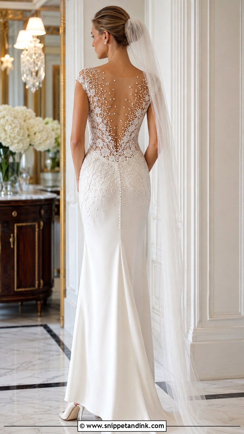 Pearl Beaded Lace Back Wedding Dress - Snippet and Ink - 20 Lace Back Wedding Dress Ideas