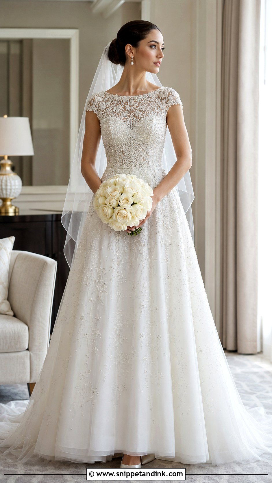 Pearl Beaded Lace Wedding Dress - Snippet and Ink - 20 Beaded Lace Wedding Dress Ideas