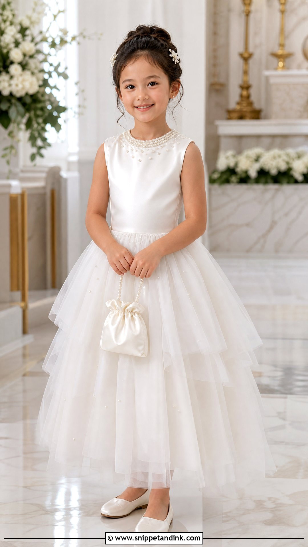 Pearl Beaded Little Bride Gown - Snippet and Ink - 25 Little Bride Gown Styles for Kids