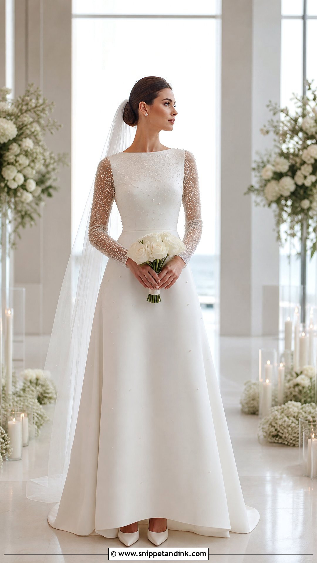 Pearl Beaded Long Sleeve Wedding Dress - Snippet and Ink - 25 Vintage Long Sleeve Wedding Dress Ideas