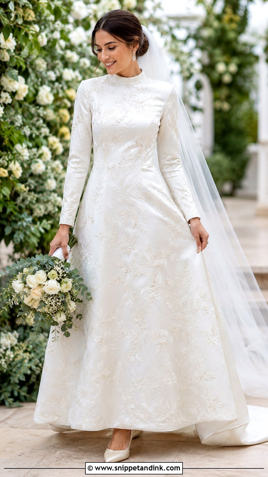 Pearl Beaded Long Sleeve Wedding Dress - Snippet and Ink - 20 Covered Wedding Dresses