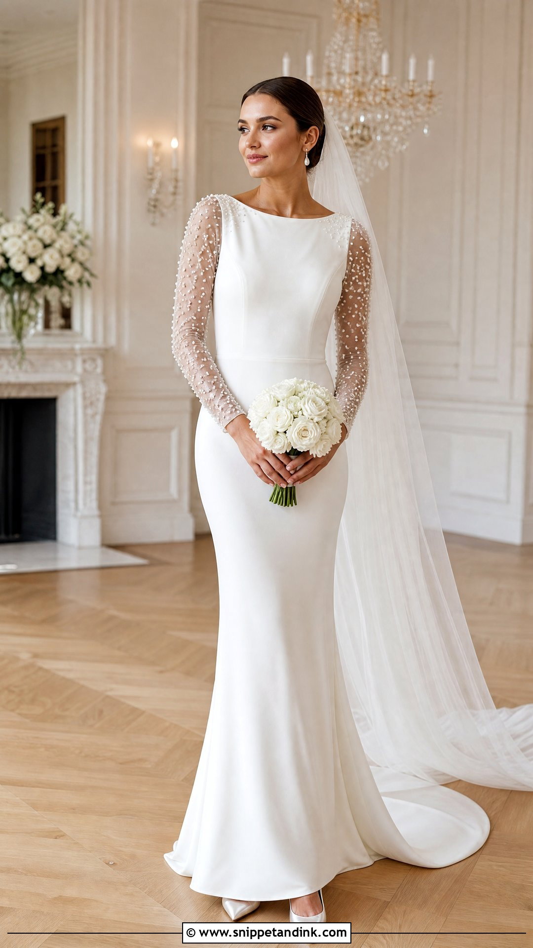 Pearl Beaded Long Sleeve Wedding Dress - Snippet and Ink - 20 Timeless Wedding Dress Long Sleeve Ideas