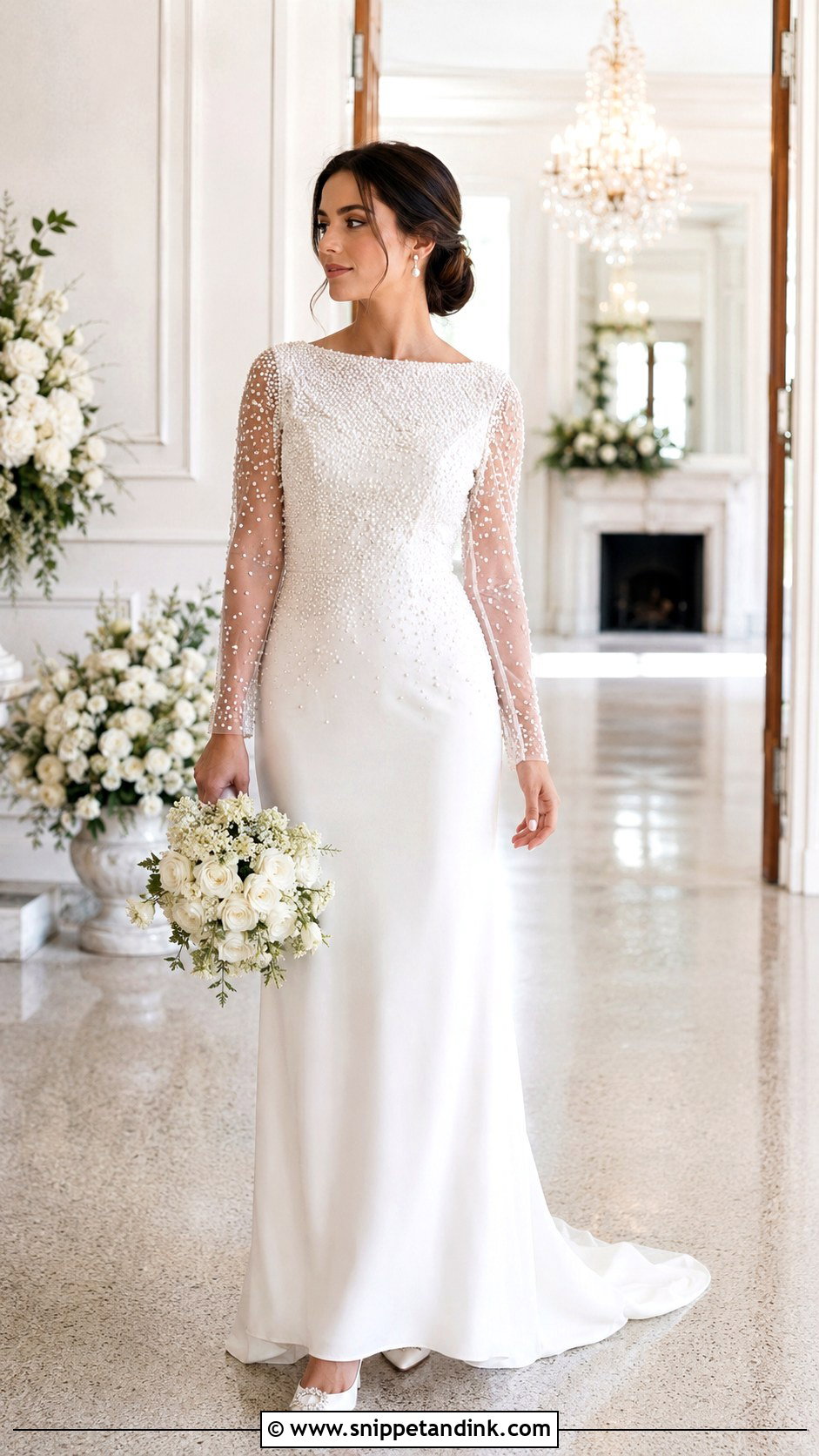 Pearl Beaded Long Sleeve Wedding Dress - Snippet and Ink - 25 Pearl Beaded Wedding Dress Ideas