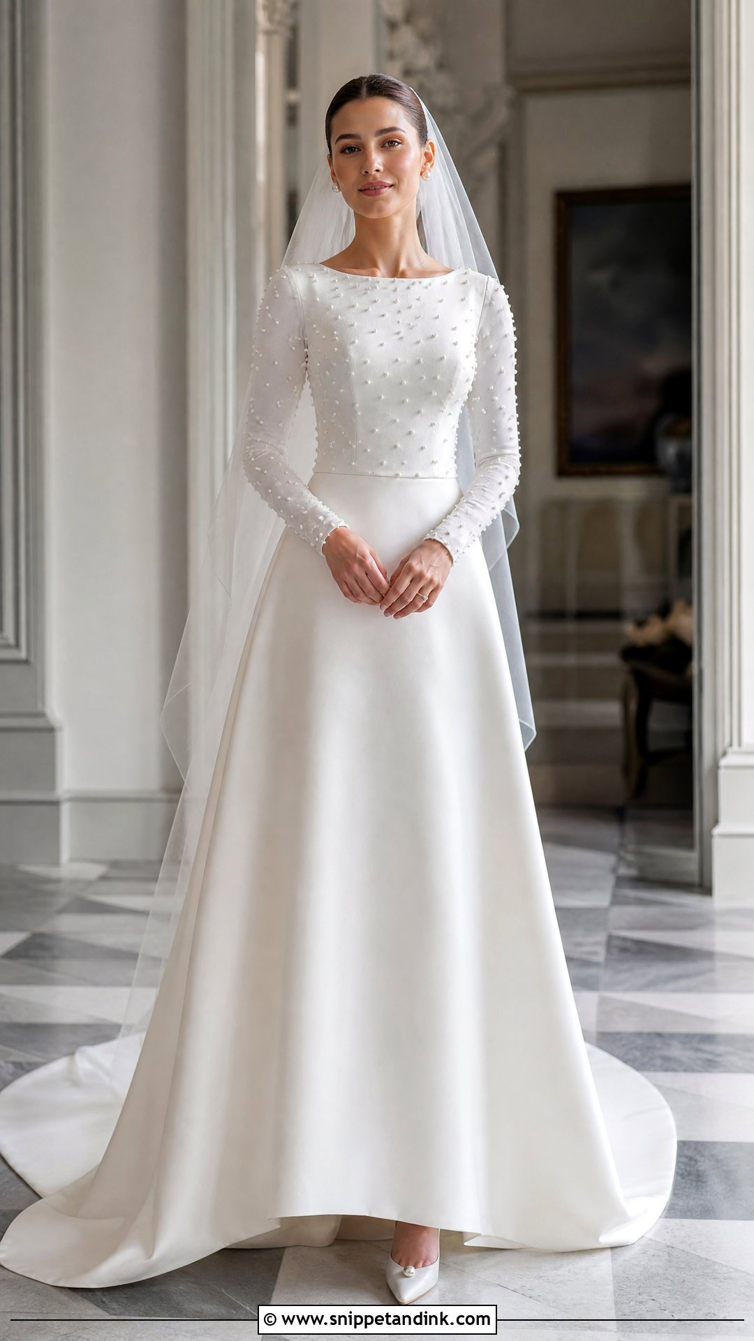 Pearl Beaded Long Wedding Dress - Snippet and Ink - 25 Long Wedding Dress Ideas