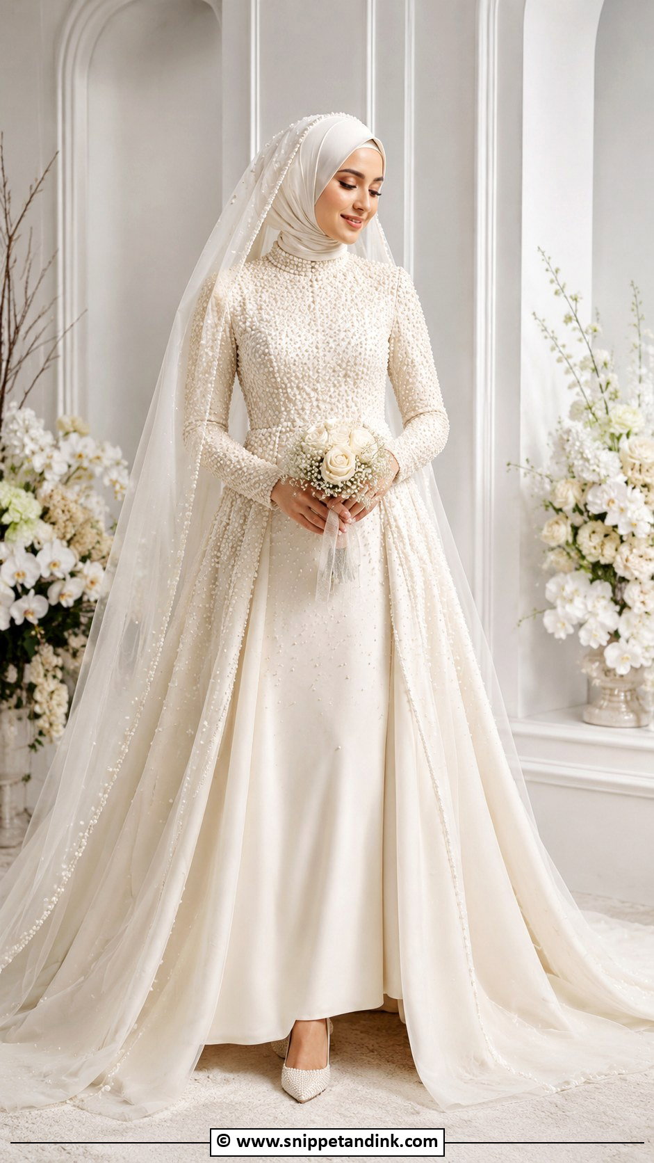 Pearl Beaded Muslim Wedding Gown - Snippet and Ink - 30 Muslim Wedding Gown Ideas
