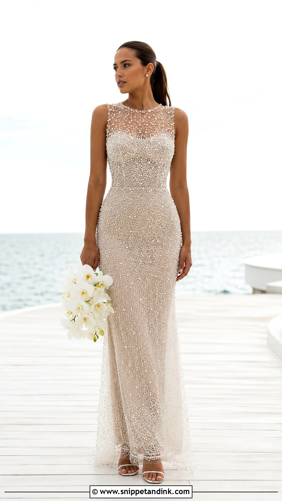 Pearl Beaded Ocean Wedding Dress - Snippet and Ink - 20 Ocean Wedding Dress Ideas