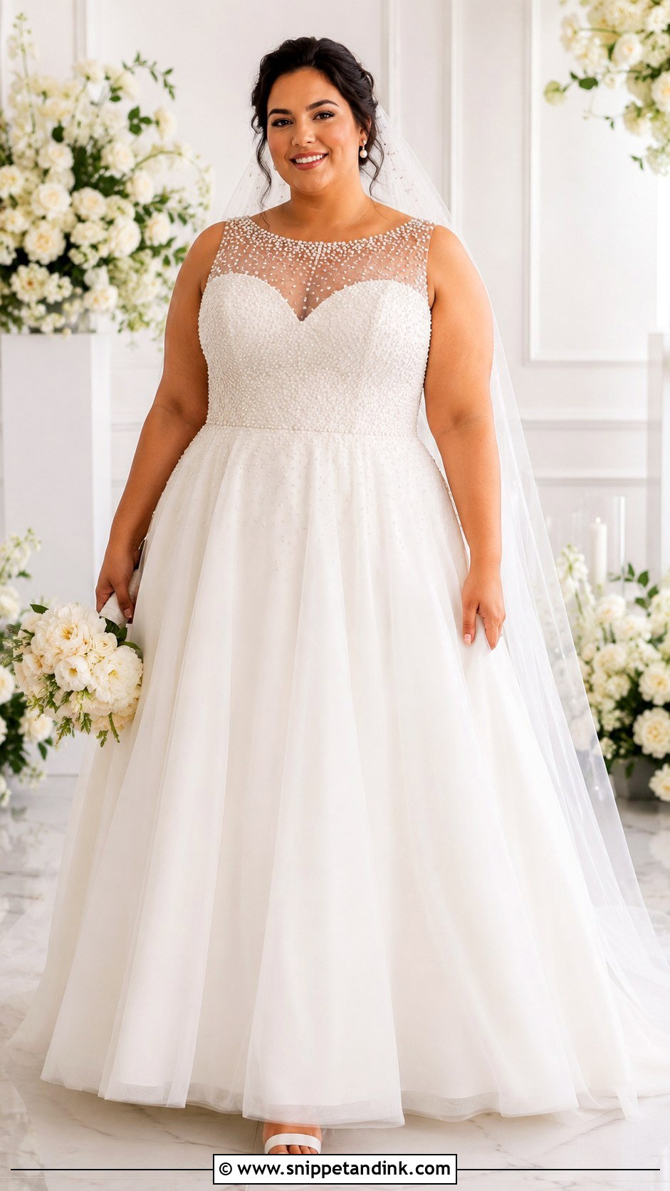 Pearl Beaded Plus Size Wedding Dress - Snippet and Ink - 25 Pearl Beaded Wedding Dress Ideas