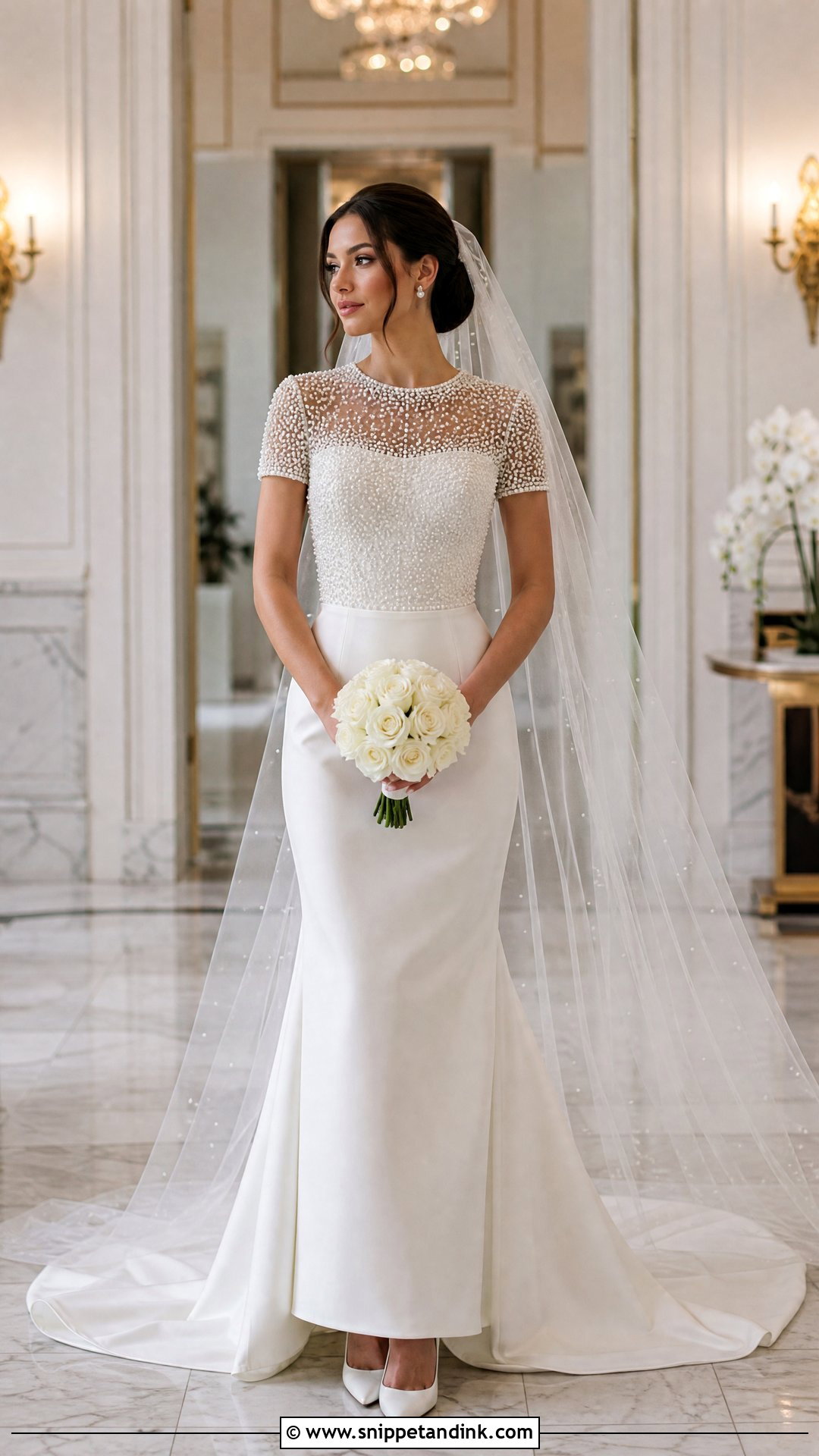 Pearl Beaded Sabrina Wedding Dress - Snippet and Ink - 20 Sabrina Wedding Dress Ideas