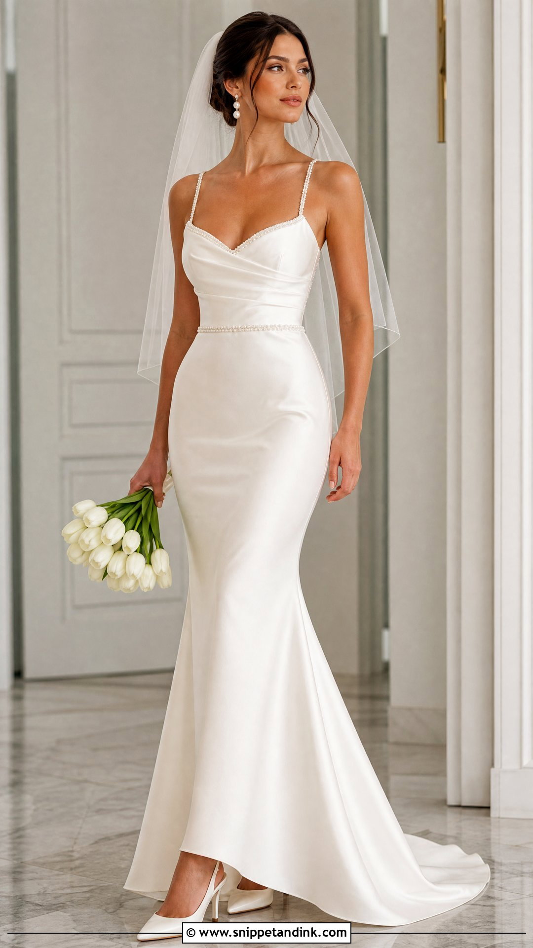 Pearl Beaded Satin Trumpet Wedding Dress - Snippet and Ink - 20 Satin Trumpet Wedding Dress Ideas