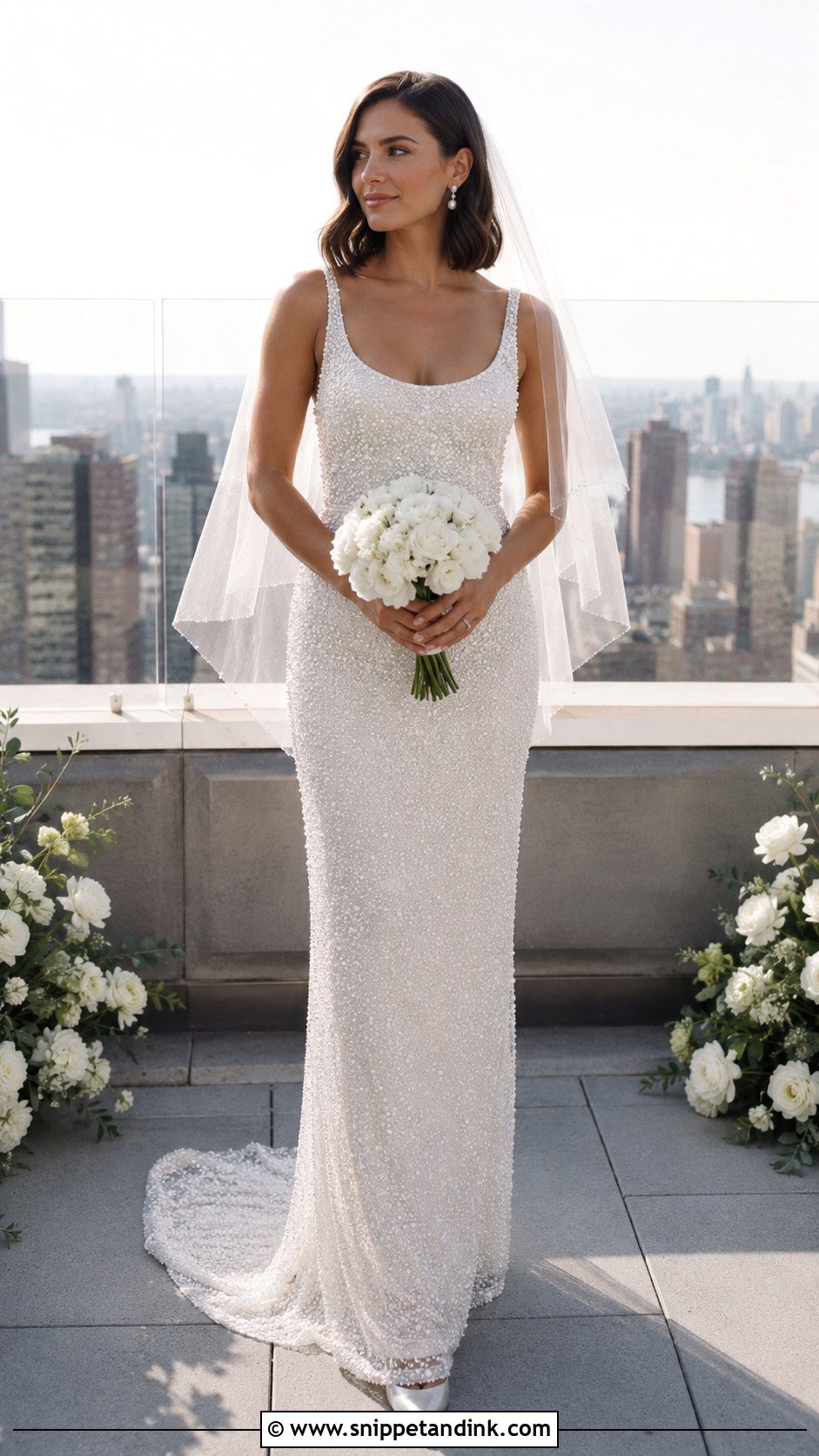 Pearl Beaded Sheath Wedding Dress - Snippet and Ink - 20 Elegant Romantic Wedding Dresses