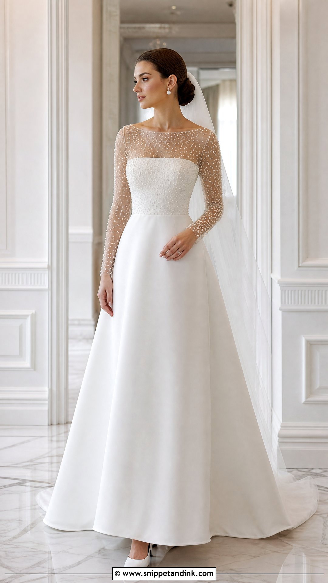 Pearl Beaded Sleeve Wedding Dress - Snippet and Ink - 20 Unique Wedding Dresses with Sleeves