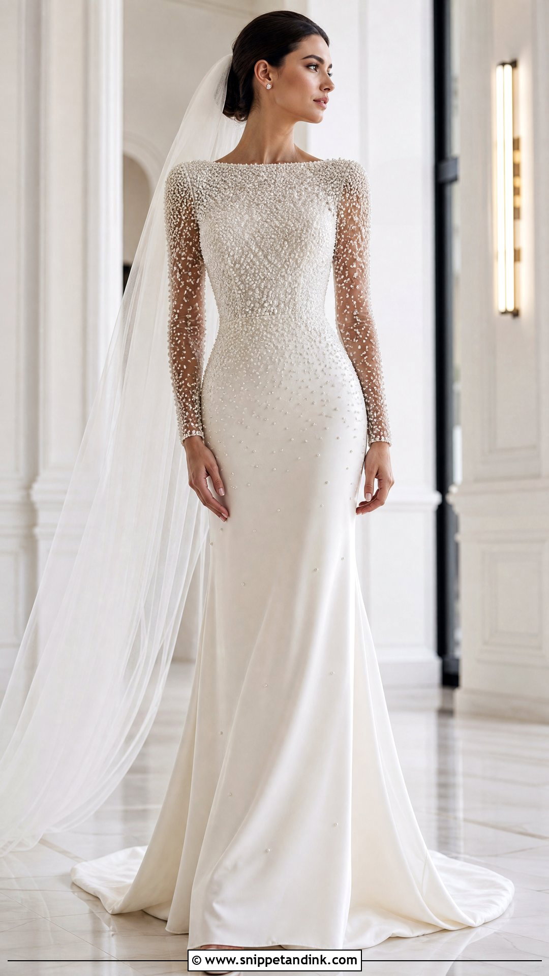 Pearl Beaded Sleeve Wedding Dress - Snippet and Ink - 20 Pearl Sleeve Wedding Dress Ideas