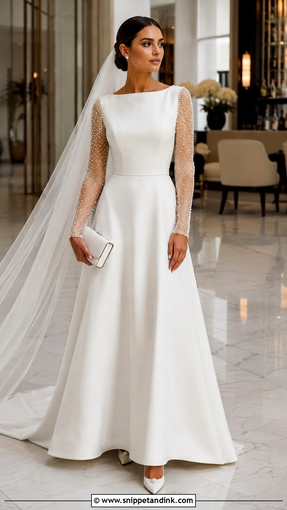 Pearl Beaded Sleeve Wedding Dress - Snippet and Ink - 20 Ethereal Wedding Dress with Sleeves