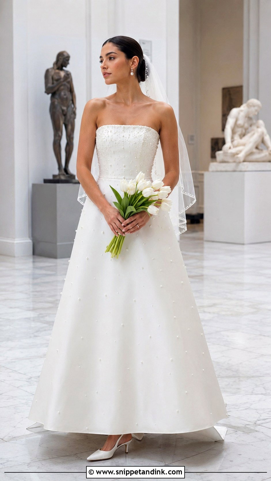 Pearl Beaded Straight Neckline Wedding Dress - Snippet and Ink - 20 Straight Neckline Wedding Dress Ideas