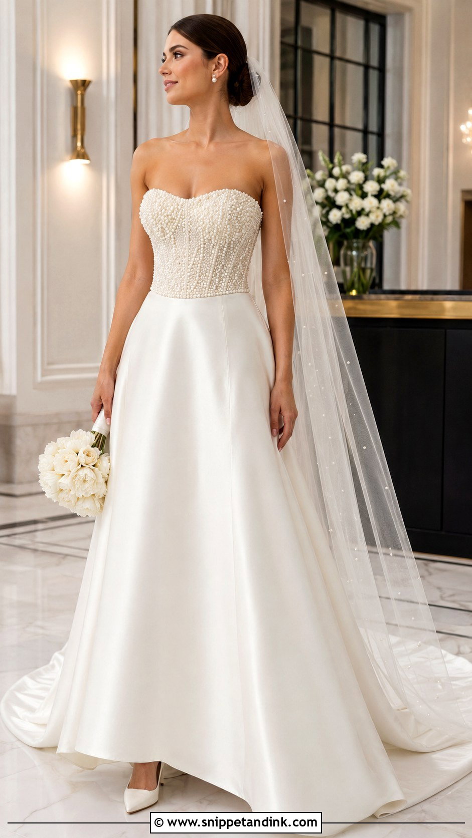 Pearl Beaded Strapless Corset Wedding Dress - Snippet and Ink - 20 Strapless Corset Wedding Dress Ideas
