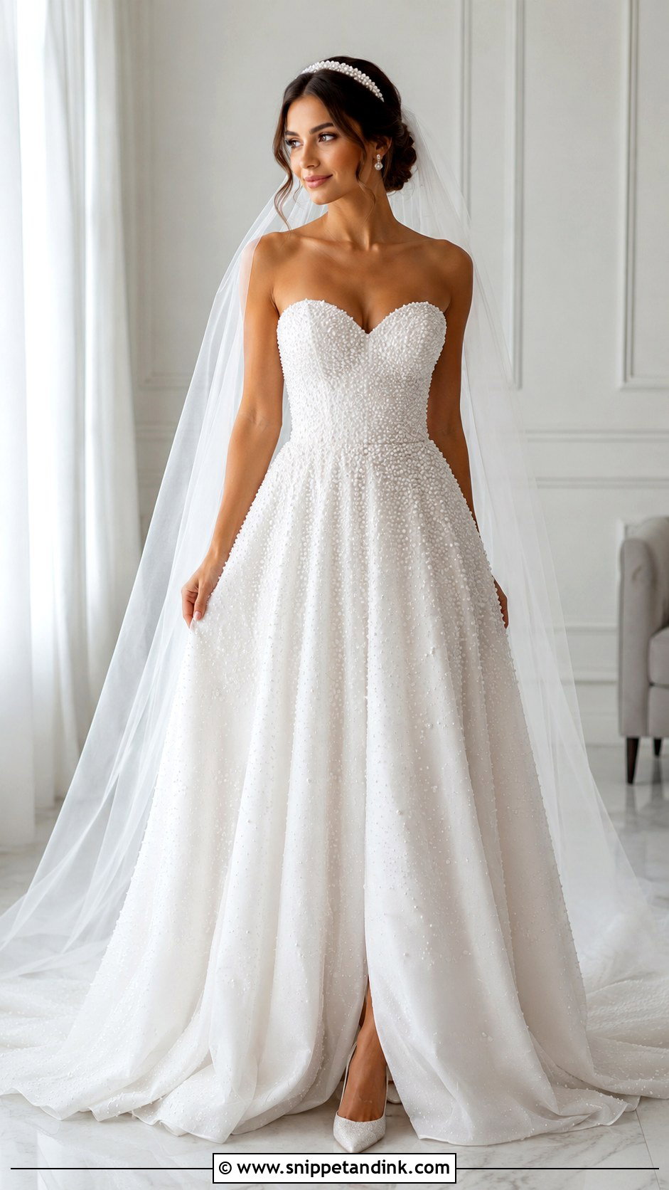 Pearl Beaded Strapless Wedding Dress - Snippet and Ink - 25 Pearl Beaded Wedding Dress Ideas