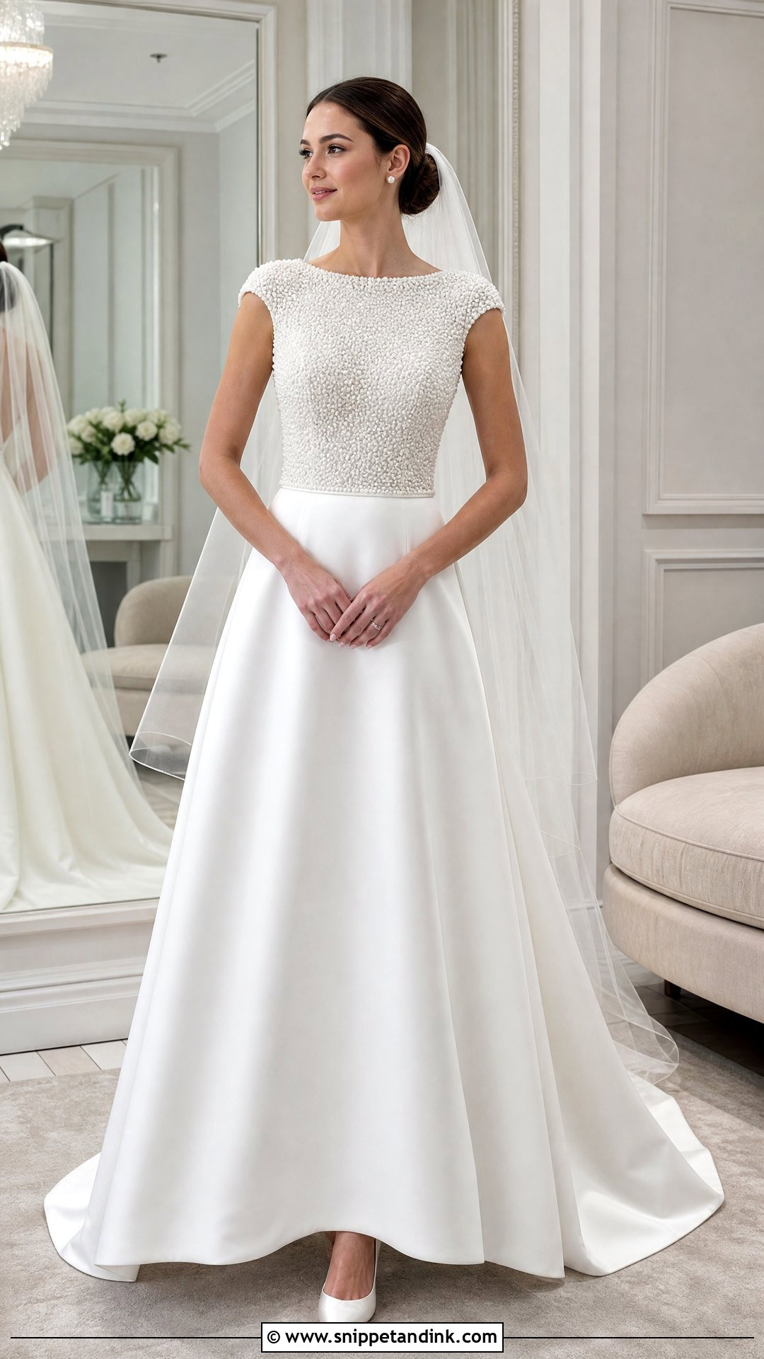 Pearl Beaded Sweep Train Wedding Dress - Snippet and Ink - 20 Sweep Train Wedding Dress Ideas