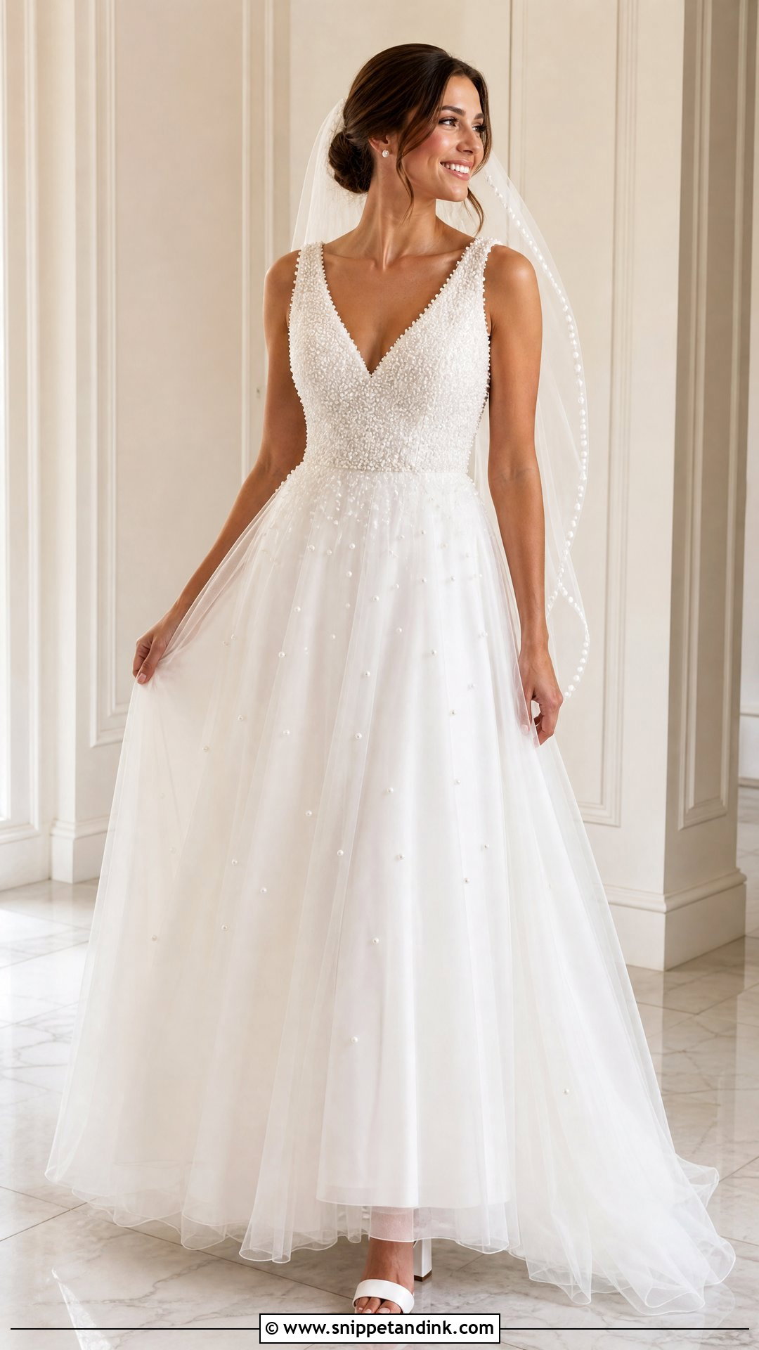 Pearl Beaded Thick Strap Wedding Dress - Snippet and Ink - 20 Thick Strap Wedding Dress Ideas