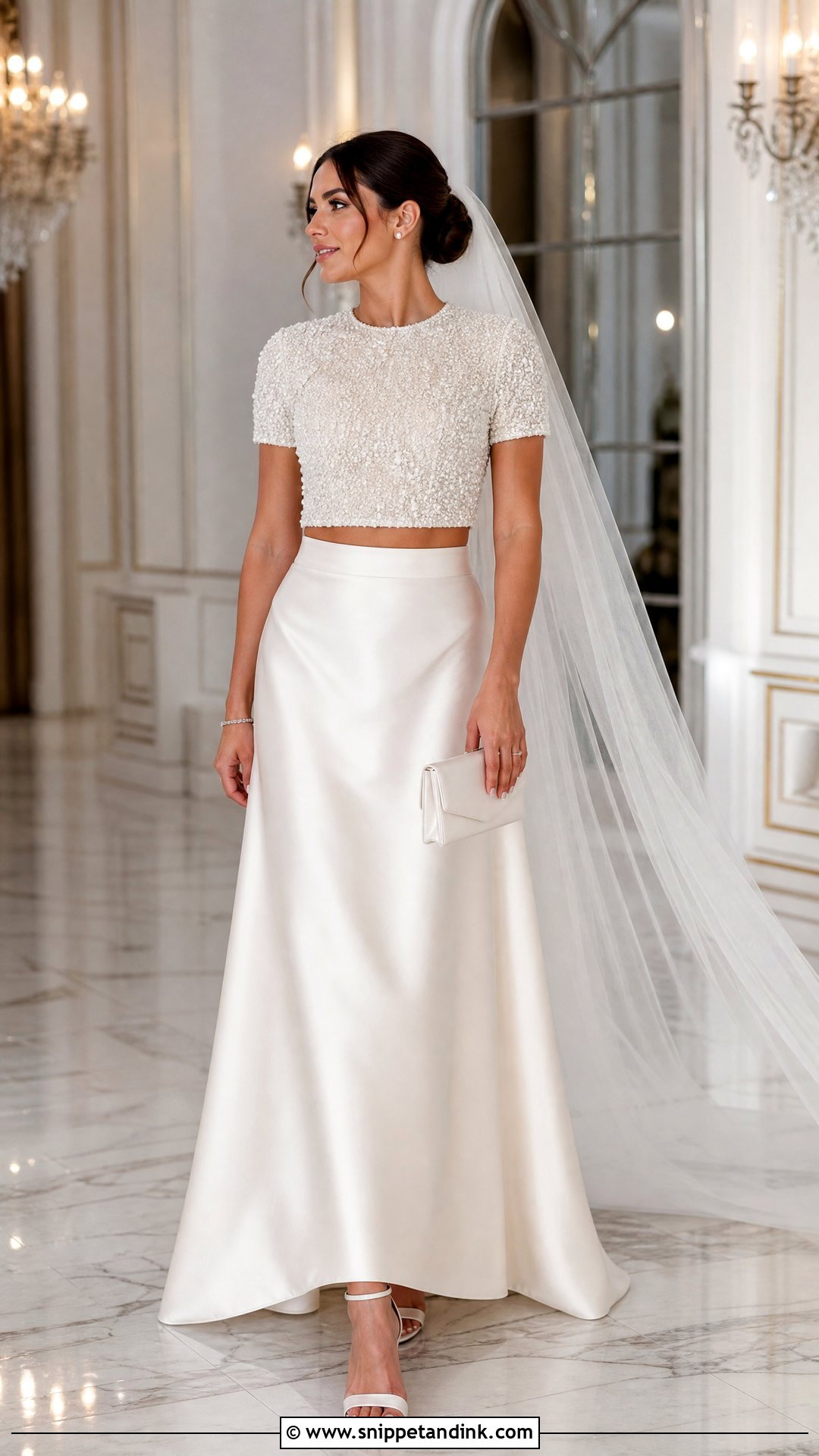 Pearl Beaded Top And Satin Skirt Bridal Separates - Snippet and Ink - 25 Bridal Separates Ideas