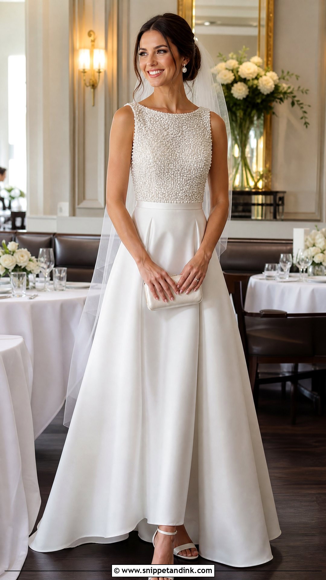 Pearl Beaded Top And Satin Skirt Wedding Dress - Snippet and Ink - 20 Two Pieces Wedding Dress Ideas