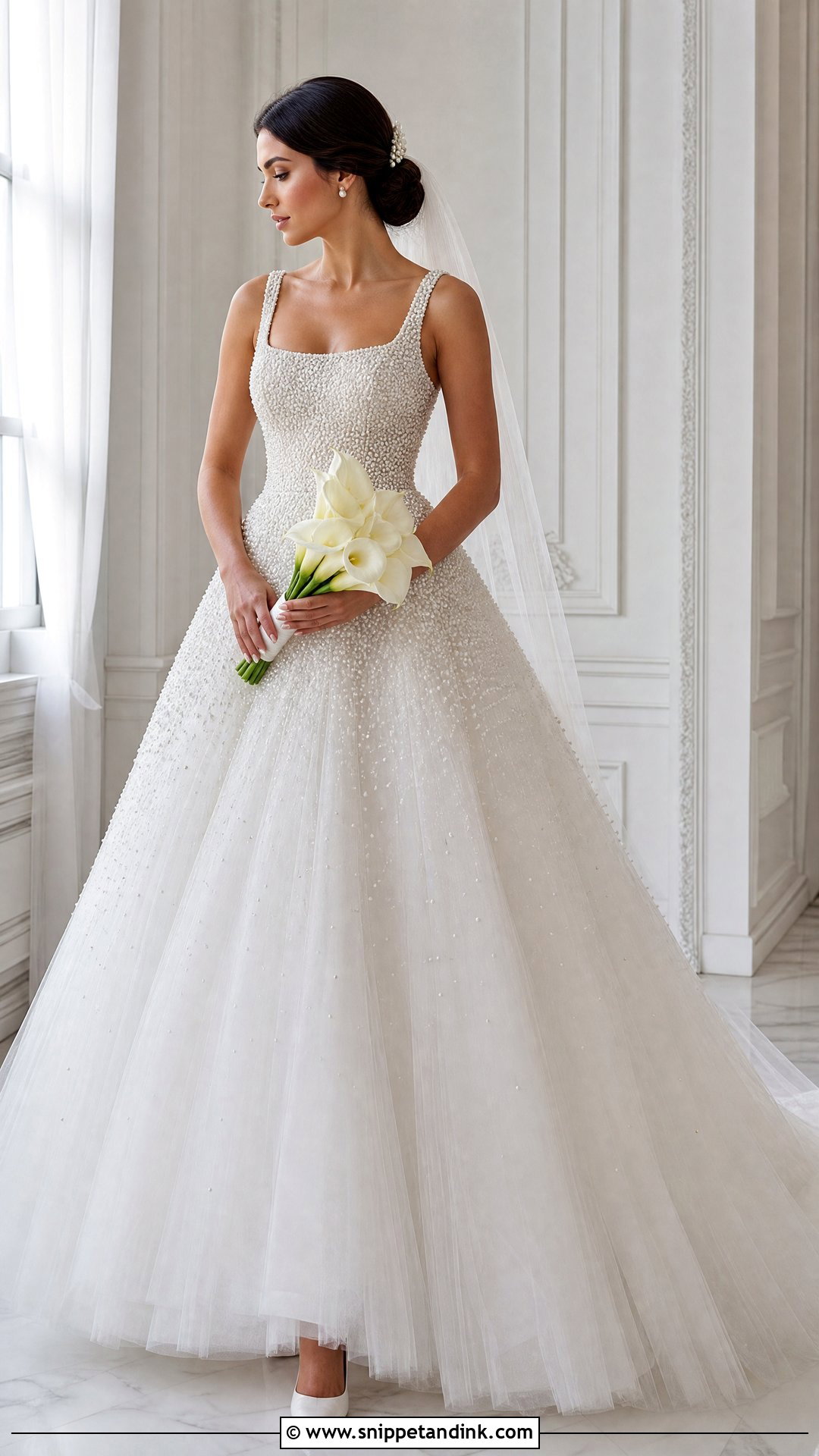 Pearl Beaded Tulle Wedding Dress Ballgown - Snippet and Ink - 20 Tulle Wedding Dress Ballgown Ideas