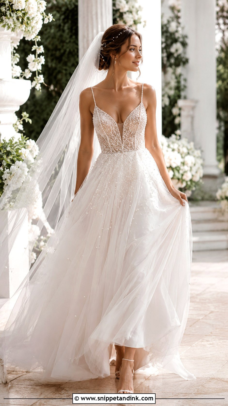 Pearl Beaded Tulle Wedding Dress - Snippet and Ink - 25 Pearl Beaded Wedding Dress Ideas