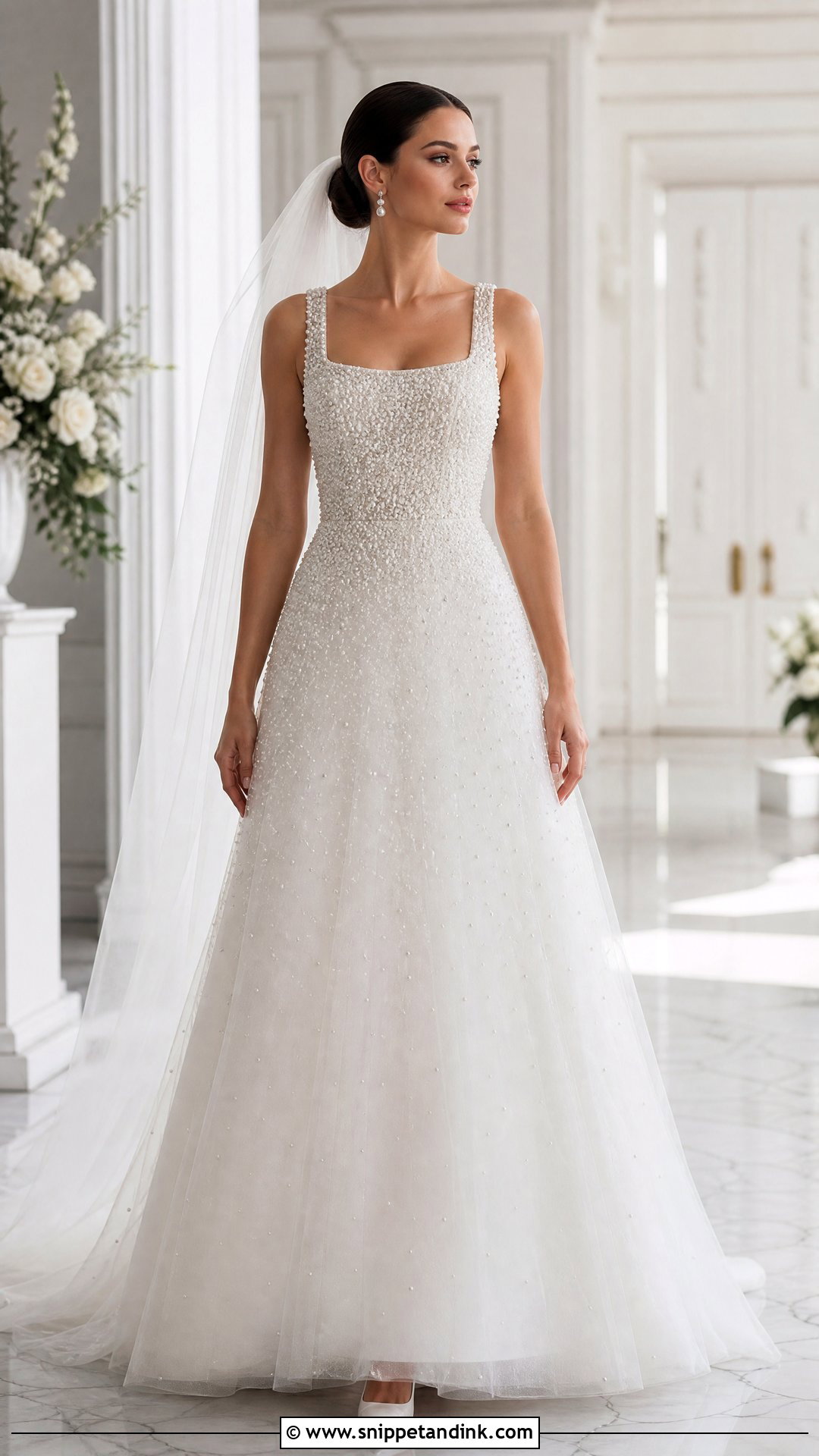 Pearl Beaded Tulle Wedding Gown - Snippet and Ink - 25 Tulle Wedding Gown Ideas