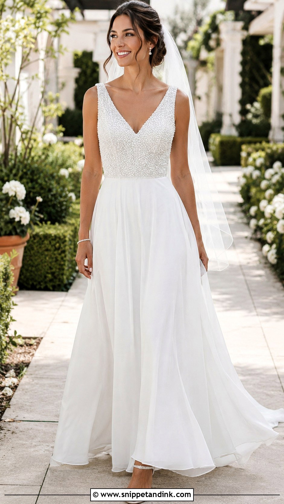 Pearl Beaded V Neck Wedding Dress - Snippet and Ink - 25 Pearl Beaded Wedding Dress Ideas