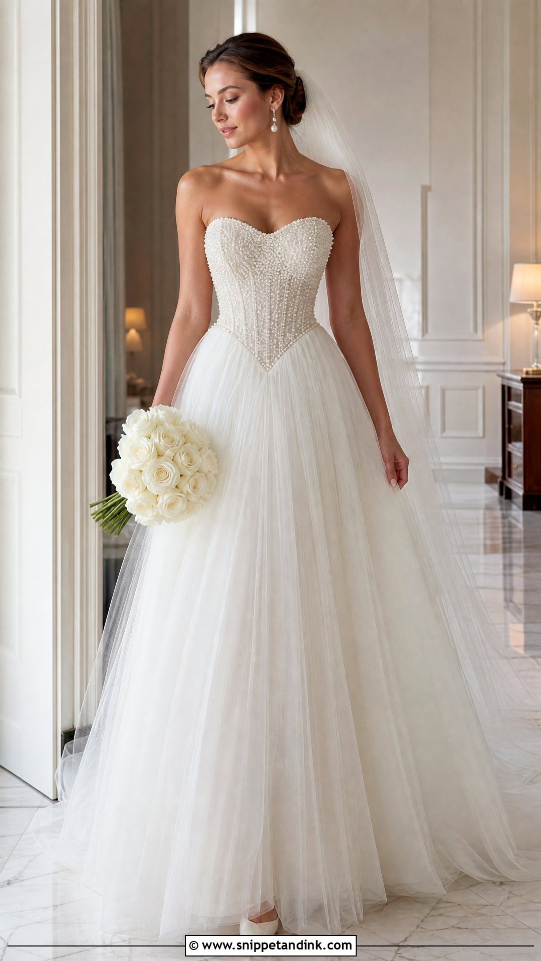 Pearl Beaded V Waist Wedding Dress - Snippet and Ink - 25 V Waist Wedding Dress Ideas