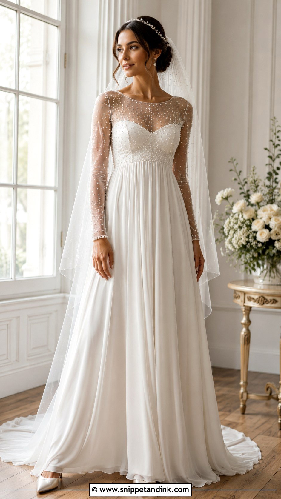 Pearl Beaded Wedding Dress - Snippet and Ink - 20 Francesca Bridgerton Wedding Dress Ideas